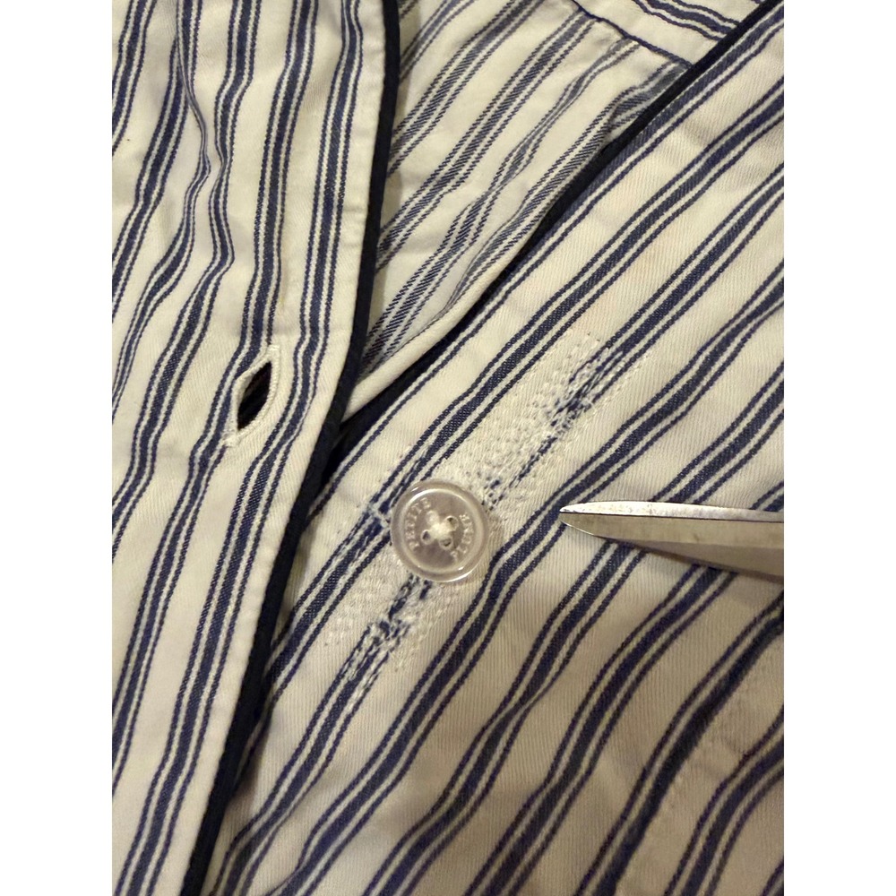 Petite Plume French Ticking Twill Pajama Top Womens M Navy White Stripe Preppy - Picture 6 of 11